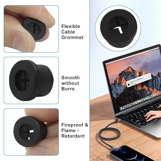 8 Pcs 1/2 Inch (12mm) Cable Grommet, Flexible Rubber Wire Hole Cover Pass Through for Office Computer Desk, Cabinet & Furniture Wire Organizer, Black