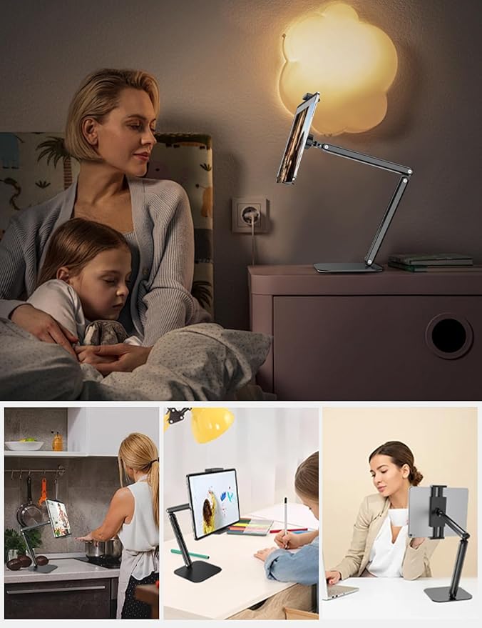 Tablet Stand for Desk,Adjustable iPad Holder Clamp Mount,360°Rotation,Sturdy Aluminum Tablet Arm Mount for 4.7"-15.6" iPad Pro/Air/Mini,iPhone,Portable Monitors,for Kitchen,Work,Video Call