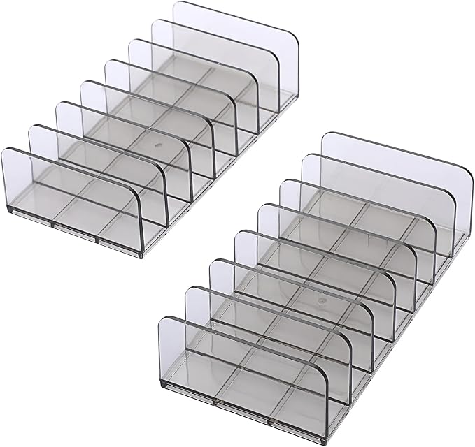 Hipiwe 2 Packs Mail Organizer Plastic Cash Tray for Desk - 7 Slots File Organizer Desktop Bill Divider Holder for Paper Envelope Document Book Money Eyeshadow Makeup Palette,Grey