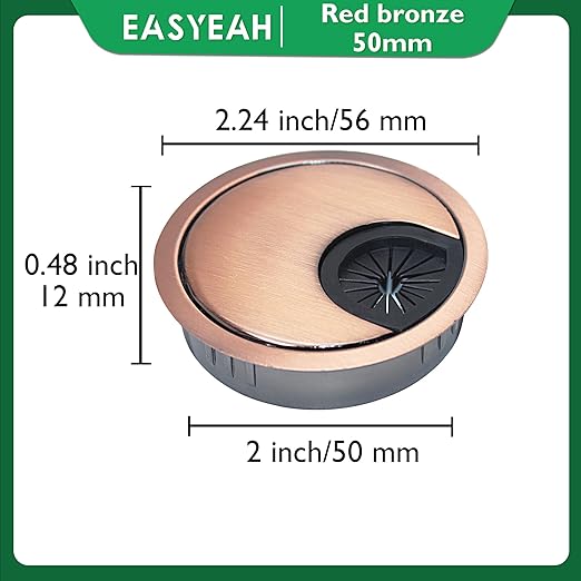 EASYEAH 1 Pcs Desk Grommet 2" / 50 mm, Desk Cord Hole Cover, Cable Grommet Metal Zinc Alloy Materilal, Desk Hole Grommet for Home & Office Pc, Detachable Cable Cord Organizer-Copper Red