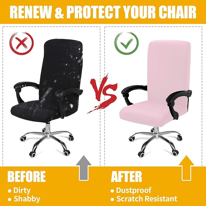 Smiry Stretch Printed Office Computer Chair Covers, Universal Desk Rotating Chair Slipcovers Removable Washable, Soft Fit Anti-Dust Spandex Protector Cover with Zipper, Pink