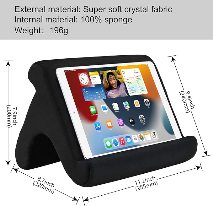 SAMHOUSING Tablet Pillow Stand - 3 Viewing Angles, Compatible with Tablets, Phones & iPad Pro 9.7, 10.5, 12.9 Air Mini 4, Kindle, E-Reader & Books (Black)