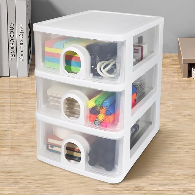 Desktop Storage Drawers Desk Organizer with Drawers, 2 Drawers Organizing Drawers Clear Small Plastic Storage Drawers for Crafts, Accessories, Stationeries, Office Supplies, Pens (1Pack)