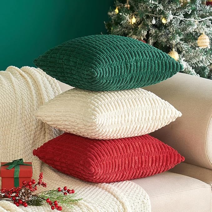 MIULEE Pack of 2 Dark Green Corduroy Decorative Christmas Pillow Covers 12x20 Inch Soft Boho Striped Throw Pillow Covers Modern Farmhouse Home Decor for Sofa Living Room Couch Bed