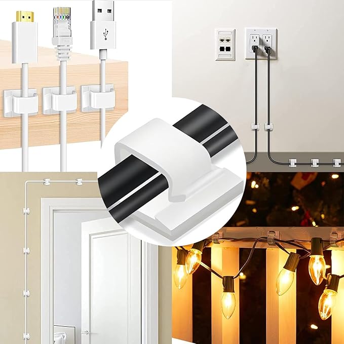 Cable Clips,50PCS Electrical Cord Management Adhesive Cable Wire Clip Wire Clips wall,Used for Cars, Offices, and Homes Cable Clips Cord Organizer (White)