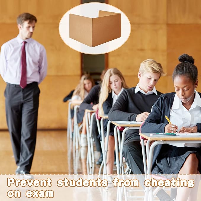 Gueevin 40 Pcs Classroom Desk Dividers for Students Test Privacy Folders for Better Focus Overall Size 13" x 20" x 17" School Testing Study Cardboard (Brown)