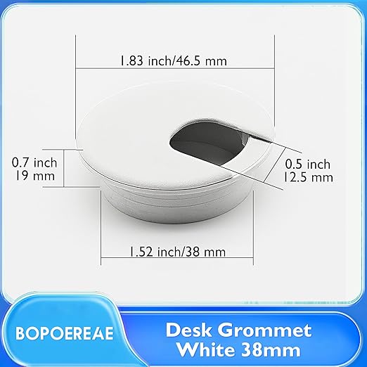 Desk Grommet 1-1/2" (38 mm), Desk Cord Hole Cover, Cable Grommet ABS Plastic, Desk Hole Grommet for Office and Home Table Cable, Detachable Cable Cord Organizer (White 2 Pcs)