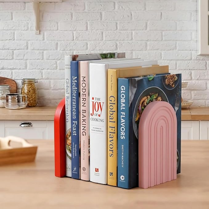 4Pcs Boho Arch Wooden Rainbow Bookends, Cute Book Ends for Shelves, Non Skid Wood Bookends for Kids, Colorful Book Holder Stand Stoppers for Heavy Books Home Office Back to School Library Kitchen