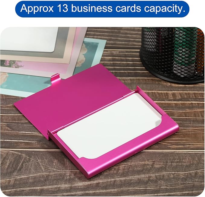PATIKIL Business Card Holder, Aluminum Alloy Flip Cover Slim Name Cards Case for Women Men, Rose Red