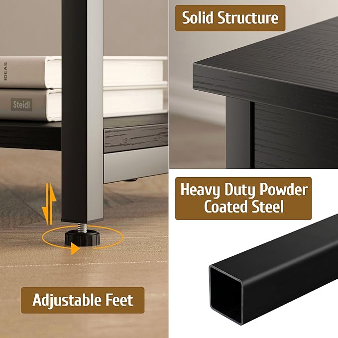 End Tables Set of 2 with Charging Station USB Ports, 3 Tier Tall Night Stand with Storage Shelves, Record Player Stand Narrow Side Table for Small Space Living Room Bedroom Office, Easy Assembly,Black