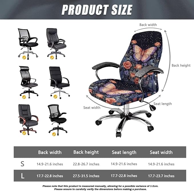 Talayituse Butterfly Rose Flower Print Office Chair Covers, Stretch Computer Chair Cover, Universal Boss Chair Covers Modern Simplism Style High Back Chair Slipcover, Small