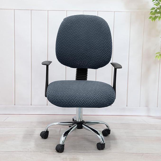 MIFXIN Stretch Computer Office Chair Covers 2 Piece Jacquard Elastic Slipcovers Furniture Protector for Rotating Computer Chairs, Only 1pcs Backrest Cover & 1pcs Seat Cover, NO Chair (Grey Blue)