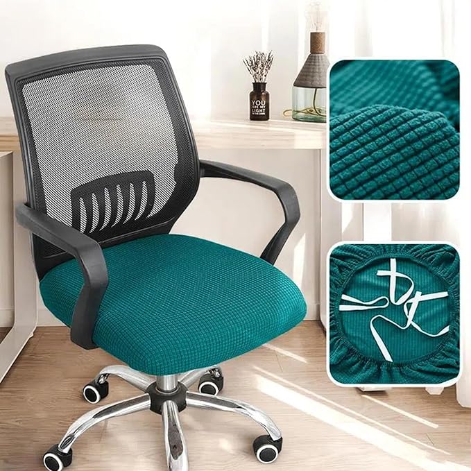 Sunnyway Stretchable Office Chair Seat Cover, Elastic Chair Slipcover with Tie Straps, Dining Chair Slipcover Machine Washable, Fits Seat Size 17.7"-21.7" (Blue)