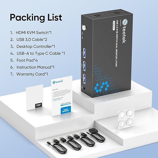 Hearvo 8K@60Hz HDMI KVM Switch 2 Monitors 2 Computers, Dual Monitor KVM Switch with EDID Adaptive, USB Sharing, Keyboard Mouse Printer Control, S7229H2