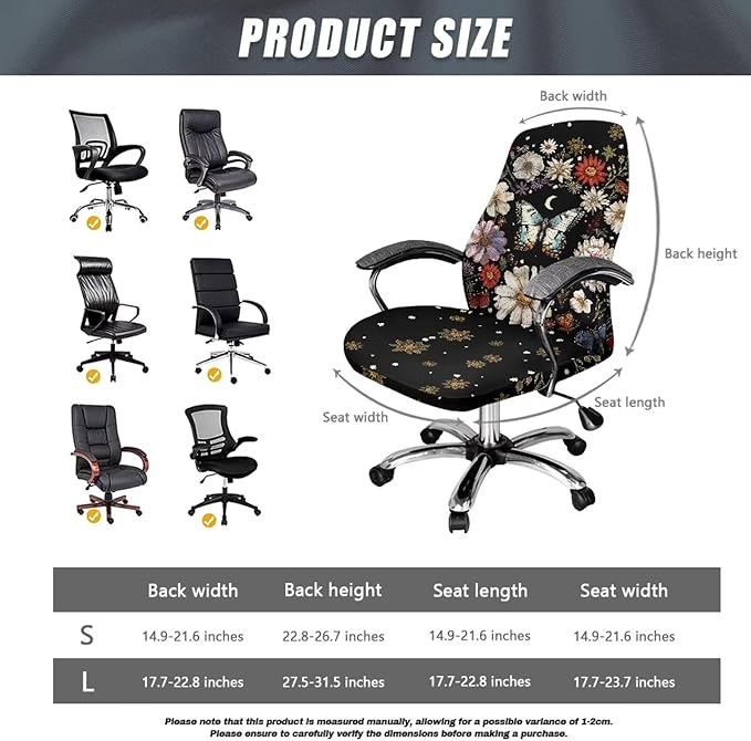 Talayituse Butterfly Daisy Moon Print Office Chair Cover Computer Chair Cover Thick Stretchable High Back Desk Chair Covers for Universal Large Boss Rotating Chair, S
