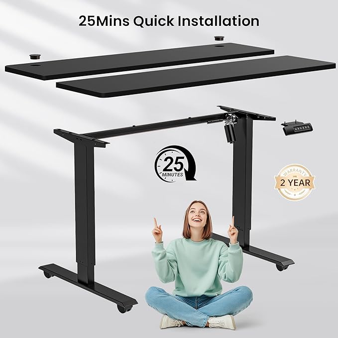 farexon Electric Standing Desk Adjustable Height, 63x24 Inches Computer Desk with Rolling Wheels, Mouse Pad,Multifunctional Stand up Desk for Home/Office(Black)