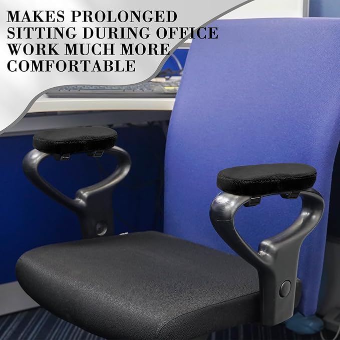 Threlaco 2 Pcs Office Chair Armrest Pads Soft Foam Office Chair Arm Covers Fluffy Flannel Gaming Armchair Armrest Cushion for Elbows and Forearms Support Pressure Relief(Black)