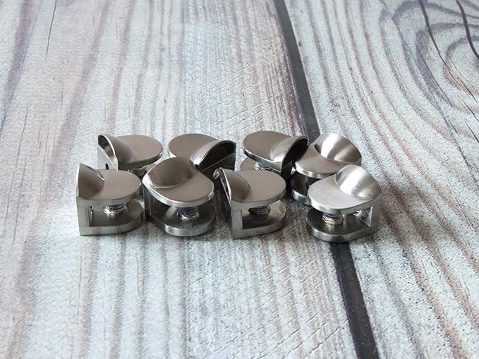 Wall Mounted Adjustable Shelf Brackets Shelf Clips Metal Clamps Holder Brushed Nickel for 4-8mm Glass Acrylic Wood (Set of 8)