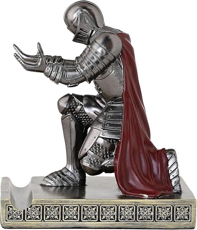 Windbreaker Soldier Knight Pen Holder Personalized Desk Accessory, Mobile Phone & Gaming Controller Holder, Device Stand Gift for Medieval Enthusiasts (Iron)