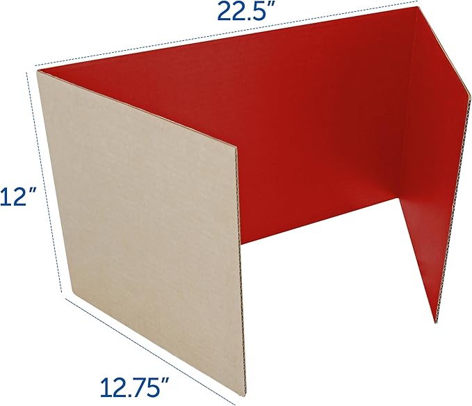 Flipside Products 12 Pack Red Study Carrel, 12”x48” Privacy Boards, Student Privacy and Focus Booth for The Classroom, Desk Divider Cubby for Tests, Made in USA