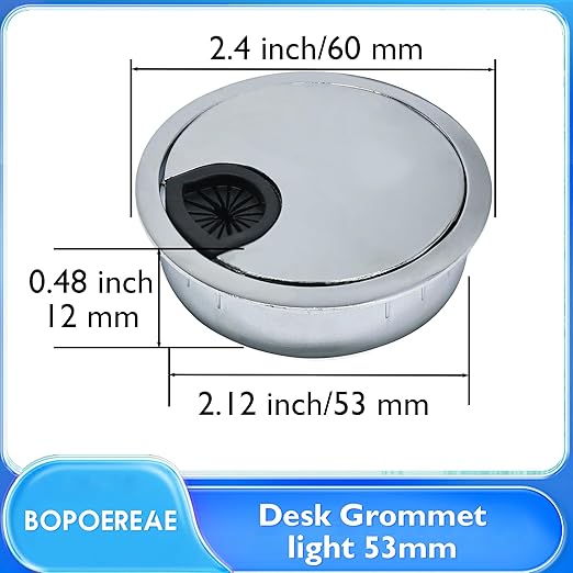 Desk Grommet 2-1/16" (53 mm), Desk Cord Hole Cover, Cable Grommet Metal Zinc Alloy Materilal, Desk Hole Grommet for Office and Home Table Cable, Detachable Cable Cord Organizer (Bright Silver 2 Pcs)