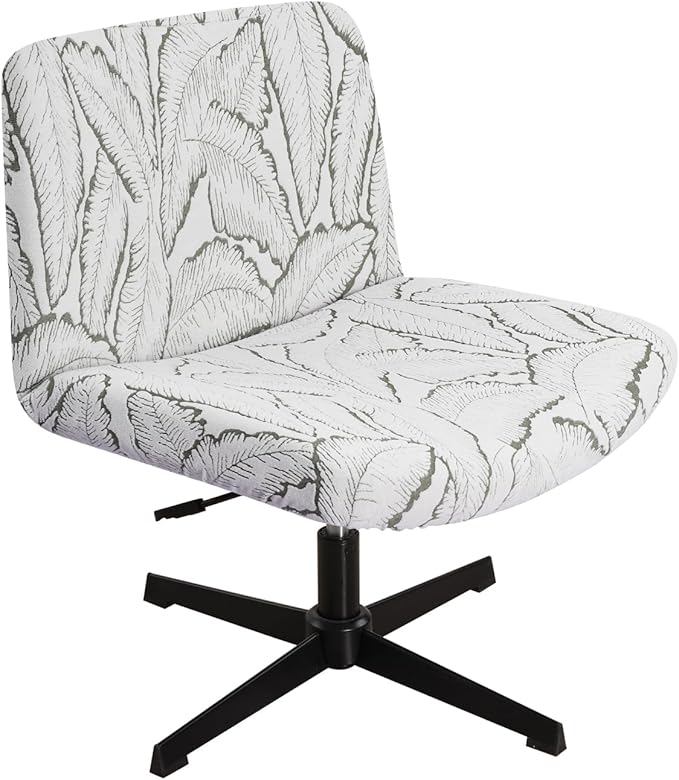 Fuloon Criss Cross Chair Cover, Stretchable, Solid Jacquard, Armless Chair Slipcovers for Office/Desk/Mid Back Wide Seat/Computer/Task/Vanity Chair (Reed -Shaped Jacquard, Green)