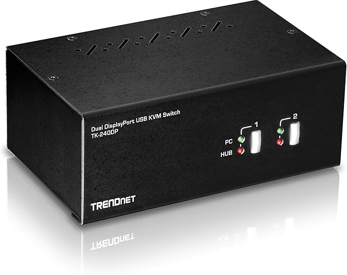 TRENDnet 2-Port Dual Monitor DisplayPort KVM Switch with Audio, 2-Port USB 2.0 Hub, 4K UHD Resolutions Up to 3840 x 2160, Connect Two DisplayPort Monitors, Dual Monitor KVM Switch, Black, TK-240DP
