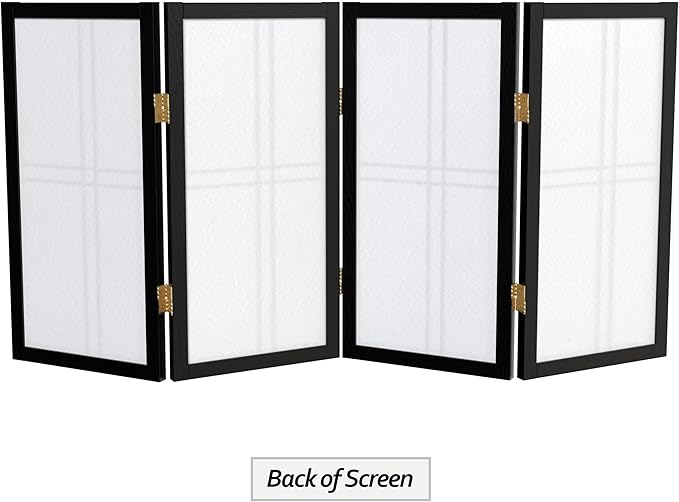 2 ft. Short Desktop Double Cross Shoji Screen - Black - 4 Panels