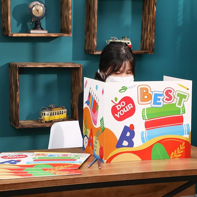 36 Pcs Desk Dividers Privacy Boards for Student Classroom Privacy Folders for Student Desks Study Carrels Reduces Distractions for School Tests, 15.76 x 13.3 x 11.8 inches(Do Your Best)