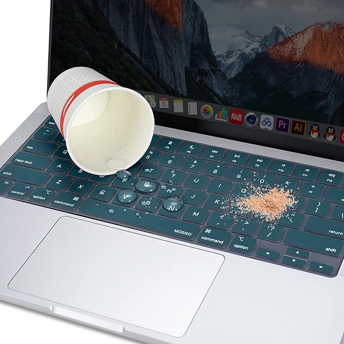 MOSISO Keyboard Cover Skin Compatible with MacBook Air 15 inch M3 A3114 M2 A2941/Air 13.6 A3113 A2681/Pro 14/16 M4 M3 M2 M1, Deep Teal