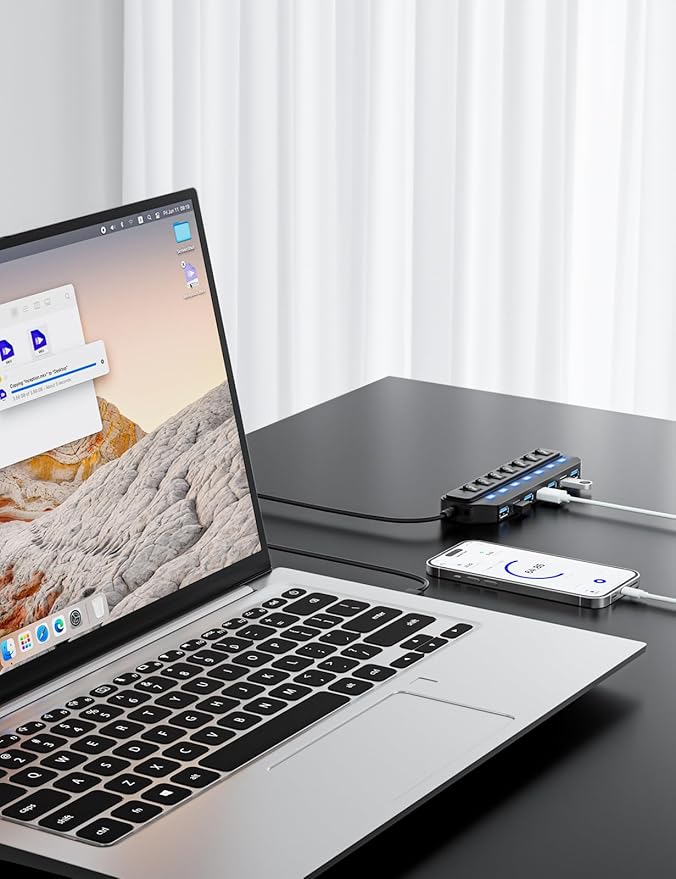 WIRWTRU USB Hub 7 Port,USB 3.0 Hub Splitter with Individual On/Off LED Switches, USB Hub for PC, 5Gbps HighSpeed Data for Laptop, Mac, PC, Desktop, PS5, Xbox and More