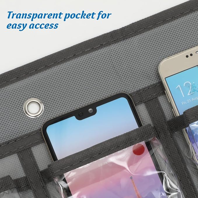 DOITOOL 24 Clear Pockets Classroom Pocket Chart for Cell Phones Calculator Holder Over The Door Hanging Closet Jewelry Organizer Clear Pocket Chart Organizer for Classroom Cellphone Storage