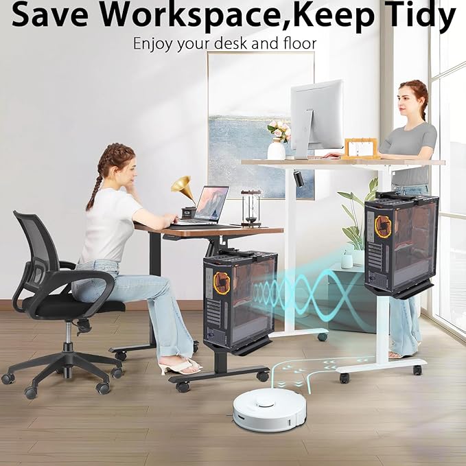 Liitrton Under Desk PC Mount - No Drill PC Holder- Heavy Duty Clamp-On PC Mount for Standing Desk Legs 2.56"(65mm)×1.77"(45mm), Adjustable Height & Width PC Stand Under Desk Computer Mount CPU Holder