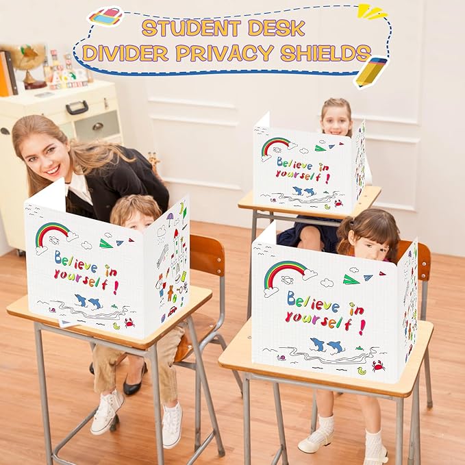 Privacy Boards for Student, 12 Pcs Desk Dividers for Students, Cardboard Privacy Folders, Privacy Shield Folder Boards, Classroom Divider Shield for School Teachers Home (Believe in Yourself)