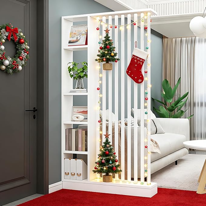 Room Divider with Shelves, Entrance Hall Partition Screen Column Floor to Ceiling - Freestanding Room Divider with Storage Shelf, Freestanding Decor for Bedroom (A White + White, 47.2in / 120cm)