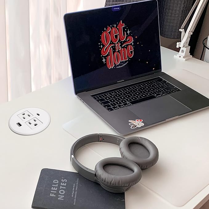 Desk Power Grommet USB C Total 30W, 3.15 Inch PD Fast Charge Desktop Power Strip 2 Outlets 2 USB Ports Recessed Flat Plug Extension Cord Mount into Countertop Shelf Cabinet End Table. (White)