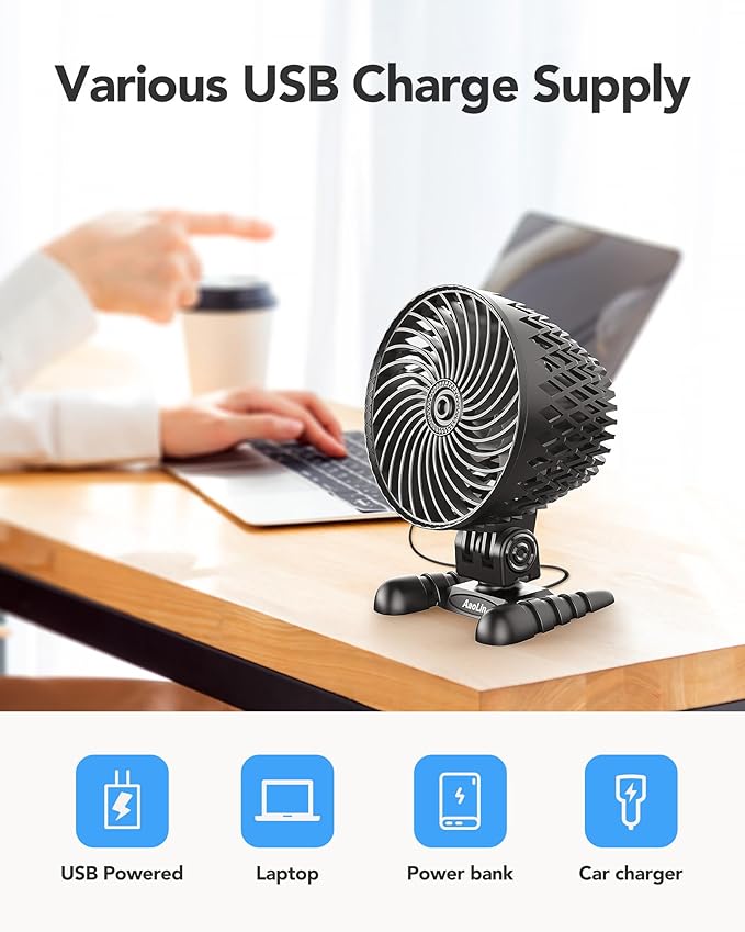 AaoLin USB Desk Fan, Table Fan with CVT Variable Speeds, Quiet Portable, Desktop Mini Personal Fan for Room, Home, Office, Black