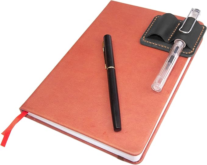Handmade Leather Pen Holder Clip Notebook Pen Loop Stylish, notebook pen pencil holder clip and Practical Pen Organizer (Black)