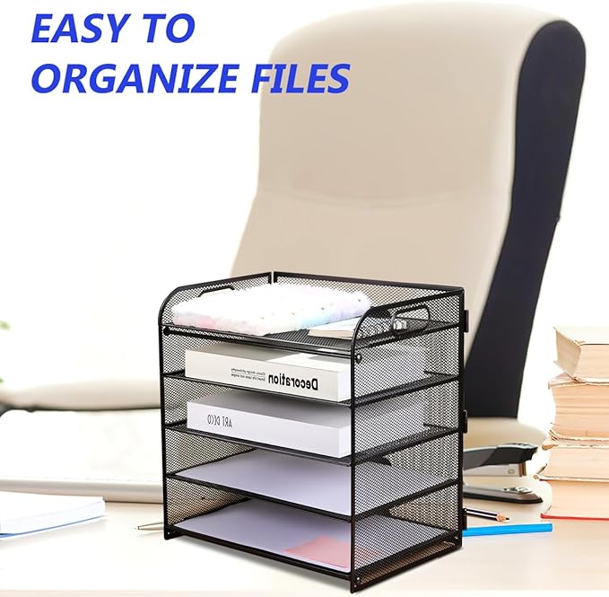 Cabilock 5 Tier Paper Organizer Letter Tray - Mesh Desk File Organizer with Handle Paper Sorter Holder for Letter/A4 Office File Folder