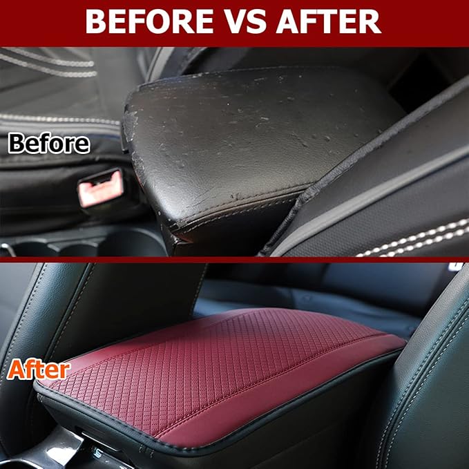 8sanlione Car Armrest Storage Box Mat, Fiber Leather Car Center Console Cover, Car Armrest Seat Box Cover Accessories Interior Protection for Most Vehicle, SUV, Truck, Car (Wine Red)