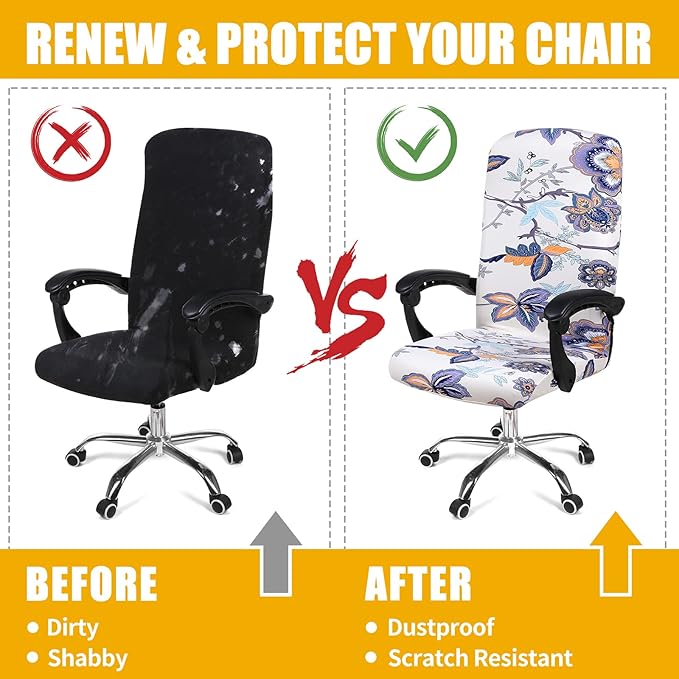 Smiry Stretch Printed Office Computer Chair Covers, Universal Desk Rotating Chair Slipcovers Removable Washable, Soft Fit Anti-Dust Spandex Protector Cover with Zipper, Beige