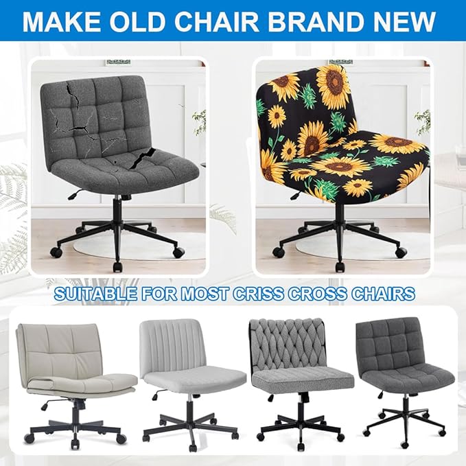 Levoberg Armless Criss Cross Office Desk Chair Cover Slipcovers Printed Vanity Desk Chair Covers Armless Cross Legged Wide Chair Covers Accent Mid Back Wide Swivel Task Chair Protector #6