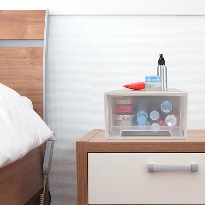 12 Quart Stacking Desktop Drawer Boxes, Plastic Storage Drawer Unit, 4 Pack
