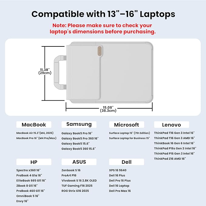 Nillkin Upgraded 13-16 Inch Laptop Sleeve Case for MacBook/Dell/HP/Lenovo/Asus, Unique Slim Travel Computer Bag with Adjustable Stand & Mouse Pad, Magnetic Handle, PU Leather, Gray