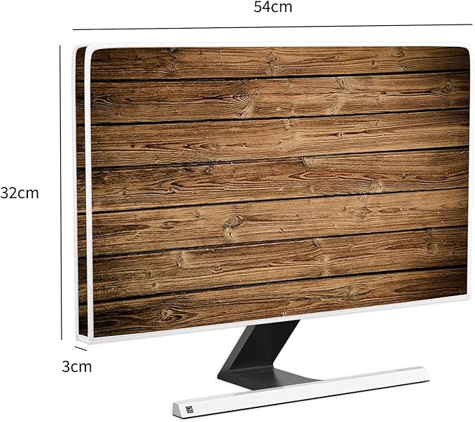 Rustic Retro Brown Wood Board Monitor Dust Cover 22, 23, 24, 25 Inch Full Body Cover for Computer Screen Panel Case Computer Sleeve Compatible with iMac 24, 22-25 PC, Desktop and TV