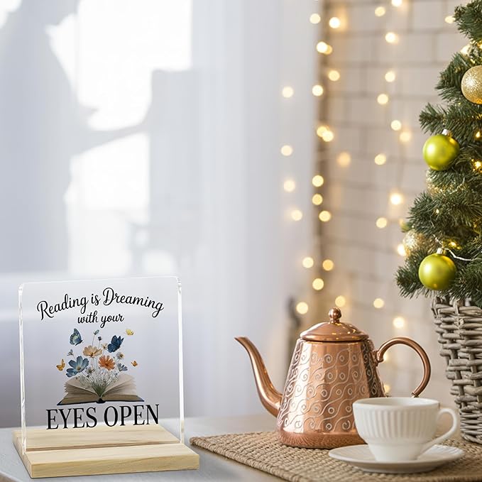 Book Lover Gifts Desk Decor Sign, Reading Is Dreaming With Your Eyes Open Acrylic Plaque