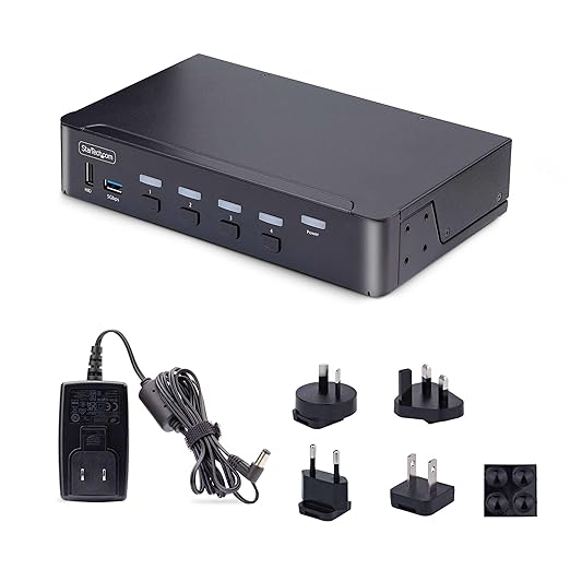 StarTech.com 4-Port DisplayPort KVM Switch, 8K 60Hz / 4K 144Hz, Single Display, DP 1.4, 2X USB 3.0 Ports, 4X USB 2.0 HID Ports, Push-Button & Hotkey Switching, TAA Compliant (D86A2-4-PORT-8K-KVM)