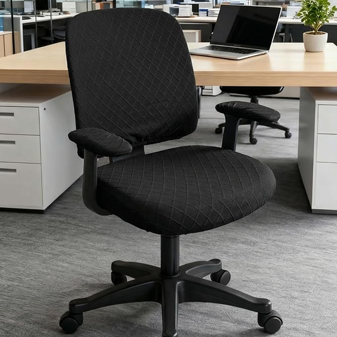 Stretch Jacquard Office Chair Cover with Armrest Covers, Removable Washable Desk Chair Cover, Anti-dust Seat Cushion Protectors -Seat + Backrest, Black