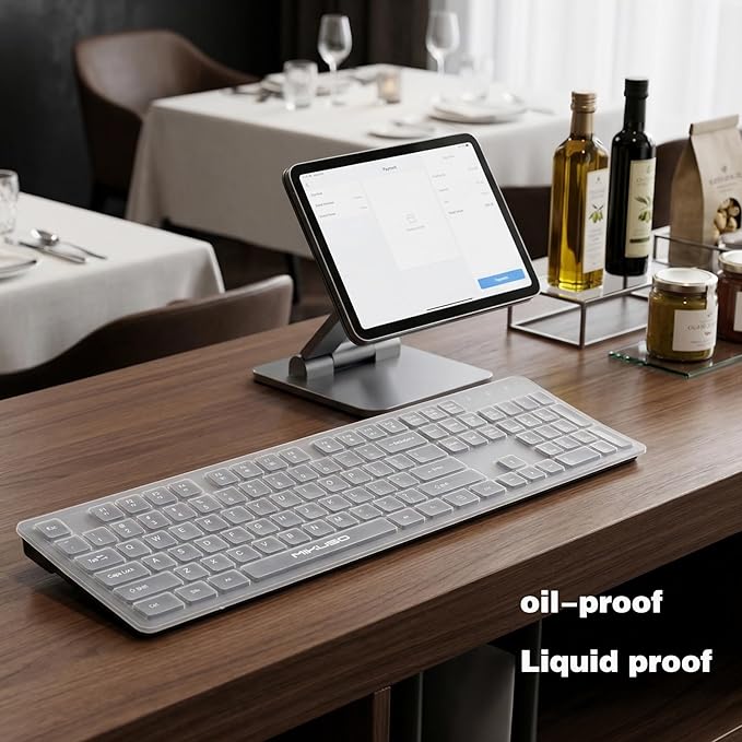 Spill Proof Keyboard with Cover, Wired Keyboard 104 Keys Full Size, Laser Etched Non Fading Keycaps, Easy Clean Computer Keyboard with Number Pad for Office Desktop PC, 1.6m USB Cable- Black