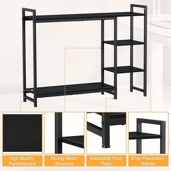 Snughome Desk Shelf, 38.6" Adjustable Desktop Organizer Shelf, Desk Hutch for Computer Monitor Stands, 4 Tier Desktop Display Rack, Wood Desktop Bookshelf Storage Rack for Home Office Dorm, Black